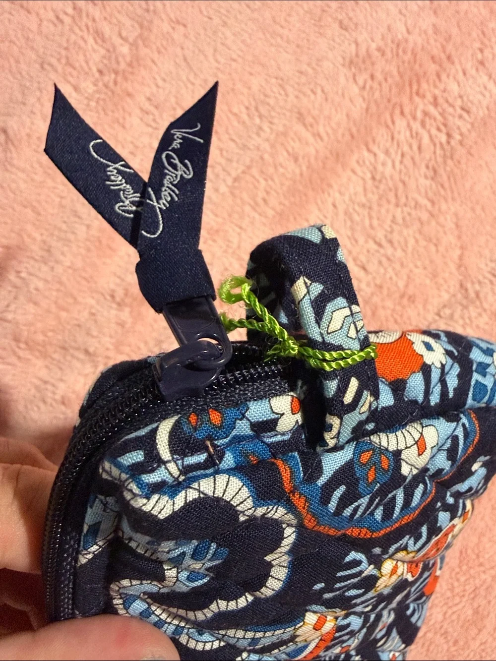 Vera Bradley Quilted Zip Small Cosmetic - Navy, Light Blue & Orange Paisley